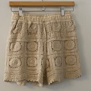 Rebellion High Waist Crochet Shorts in Beige